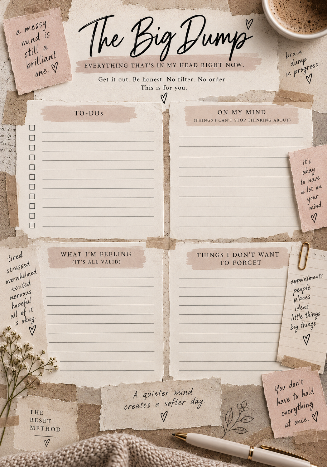 The Brain Dump | Printable & Digital Mental Clutter Workbook